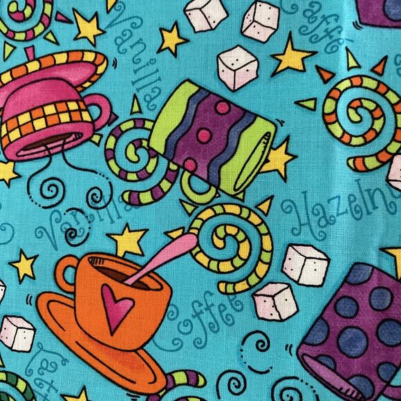 Timeless Treasures Hi Fashion Fabrics Whimsical Coffee Mugs Bright Colors 2 yds - Picture 4 of 7